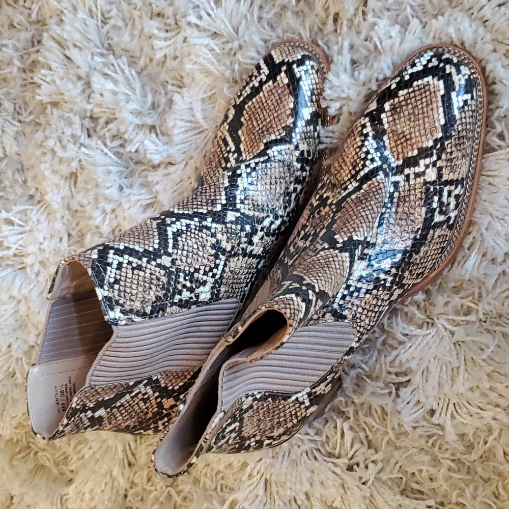 Vince Camuto Snake Print Ankle Boots in Brown, Black, Cream